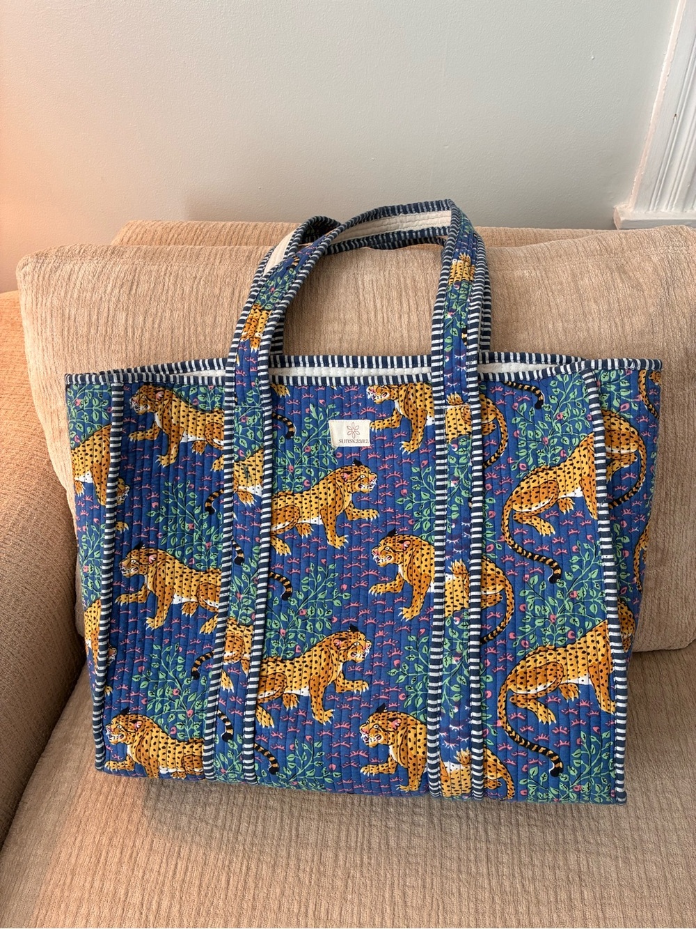 Quilted Tiger Print Tote Bag, Made in India